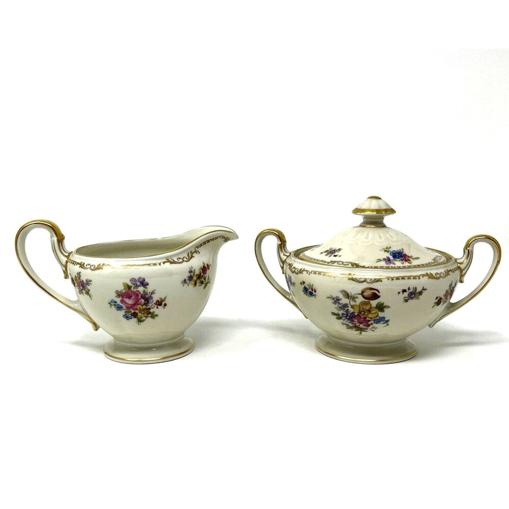 Bavaria Tirschenreuth Sugar Bowl and Creamer set  Floral Germany US Zone